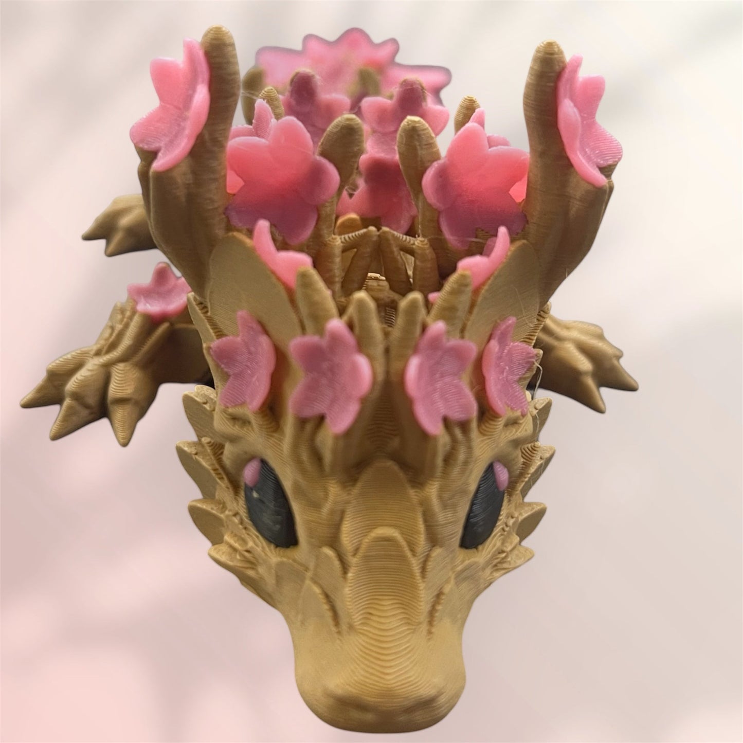 1 Layer At A time Baby Cherry Blossom Dragon figurine with gold scales and pink sakura wings. A collectible fantasy dragon.