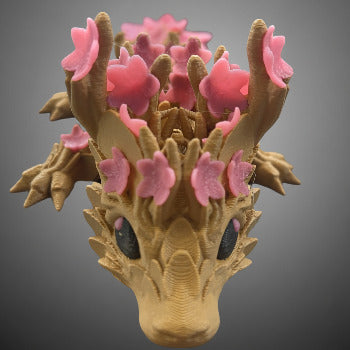 1 Layer At A time Baby Cherry Blossom Dragon figurine with gold scales and pink sakura wings. A collectible fantasy dragon.
