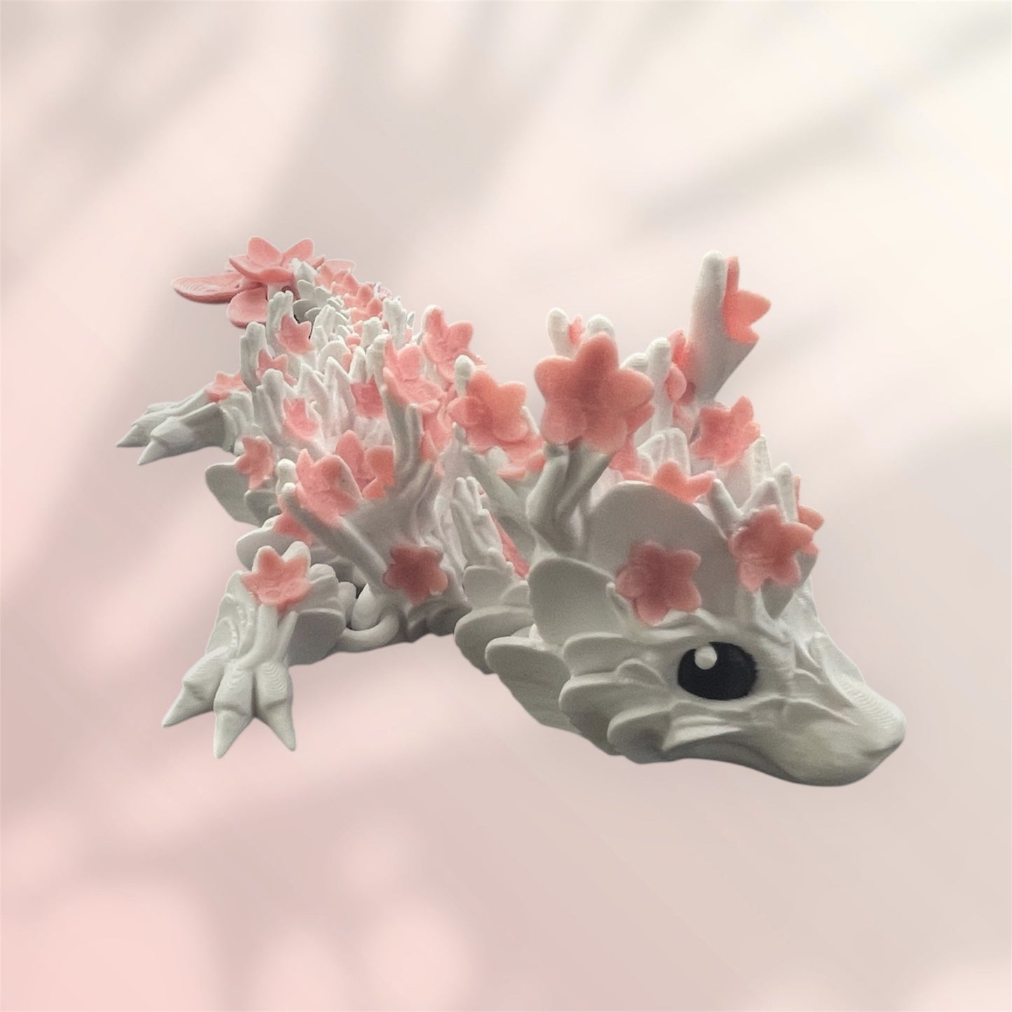 1 Layer At A time Baby Cherry Blossom Dragon figurine with white scales and pink sakura-inspired wings, delicate fantasy collectible.