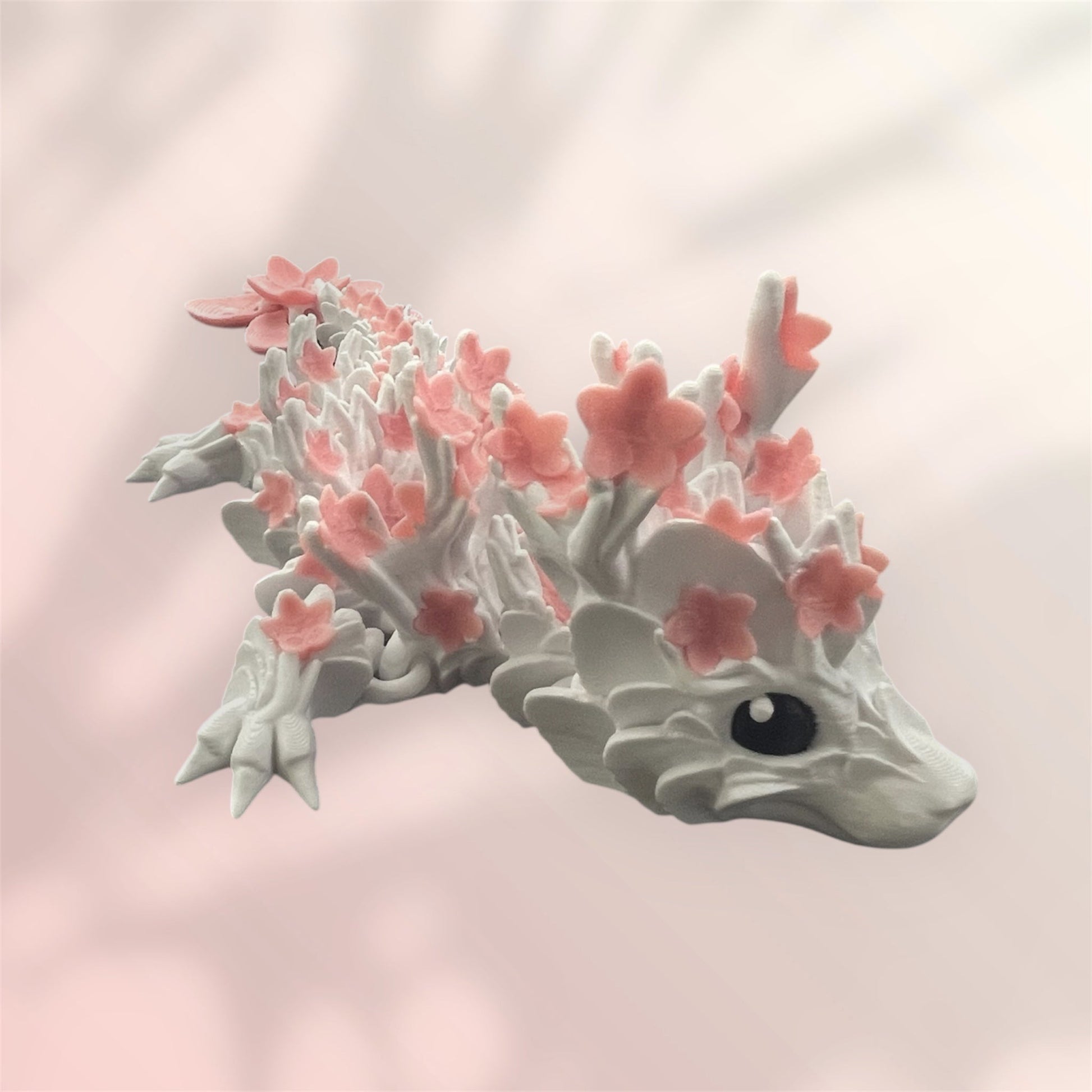 1 Layer At A time Baby Cherry Blossom Dragon figurine with white scales and pink sakura-inspired wings, delicate fantasy collectible.