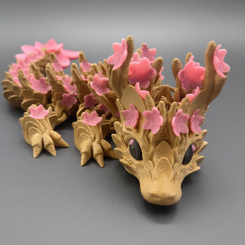 1 Layer At A time Baby Cherry Blossom Dragon figurine with pink sakura flowers and gold pearlescent scales.