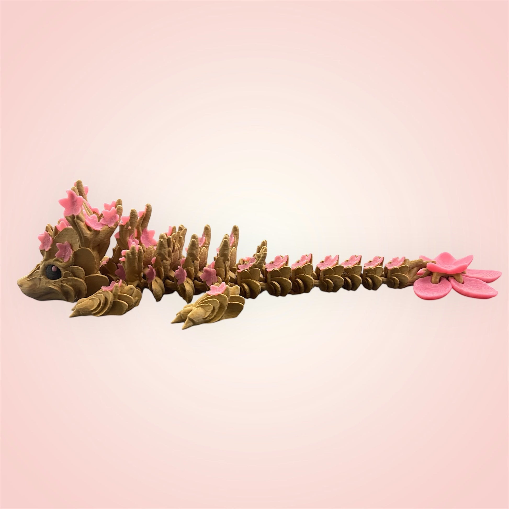 1 Layer At A time Baby Cherry Blossom Dragon figurine with pink sakura flowers and pearlescent shimmer.