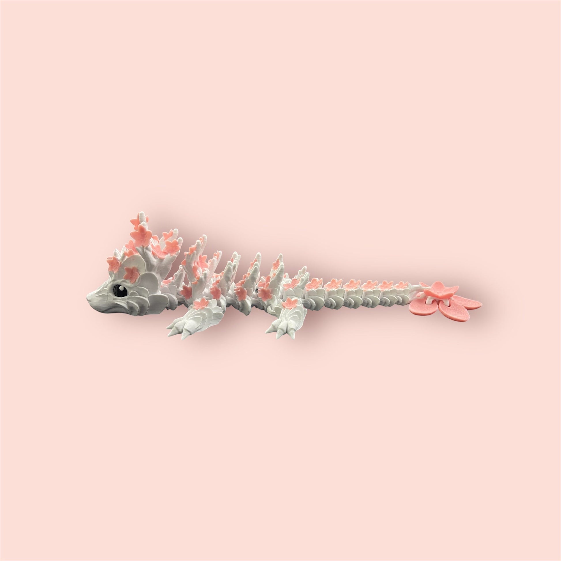 1 Layer At A time Baby Cherry Blossom Dragon figurine with pink sakura-inspired wings and pearlescent white scales.