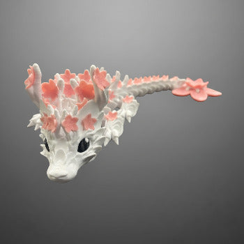 1 Layer At A time Baby Cherry Blossom Dragon figurine with white pearlescent scales and pink sakura-inspired wings.