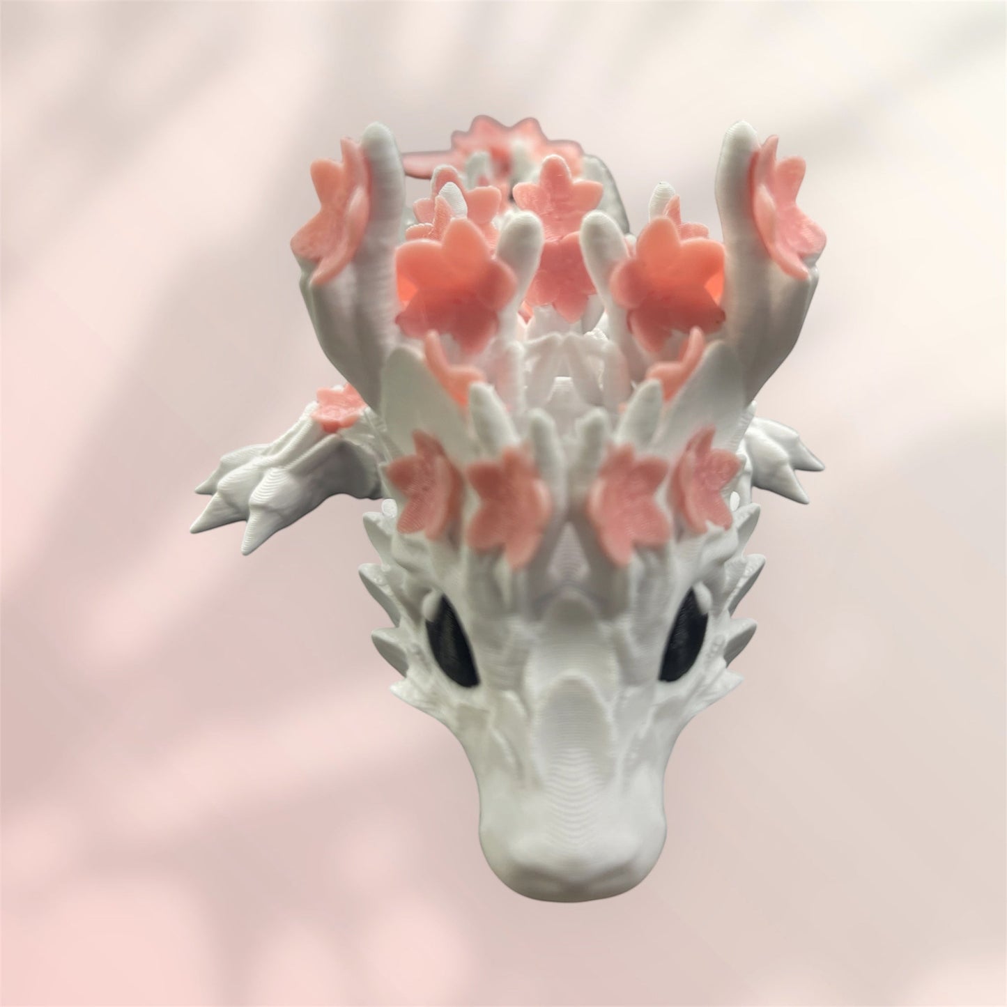 1 Layer At A time Baby Cherry Blossom Dragon figurine with white pearlescent scales and pink sakura-inspired wings.