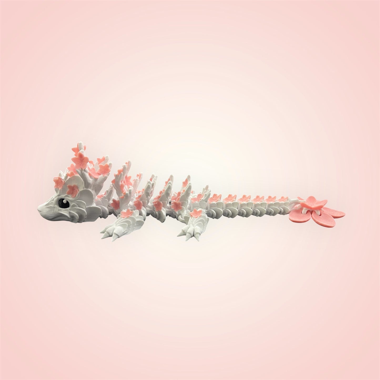 1 Layer At A time Baby Cherry Blossom Dragon figurine with white pearlescent scales and pink sakura-inspired wings.