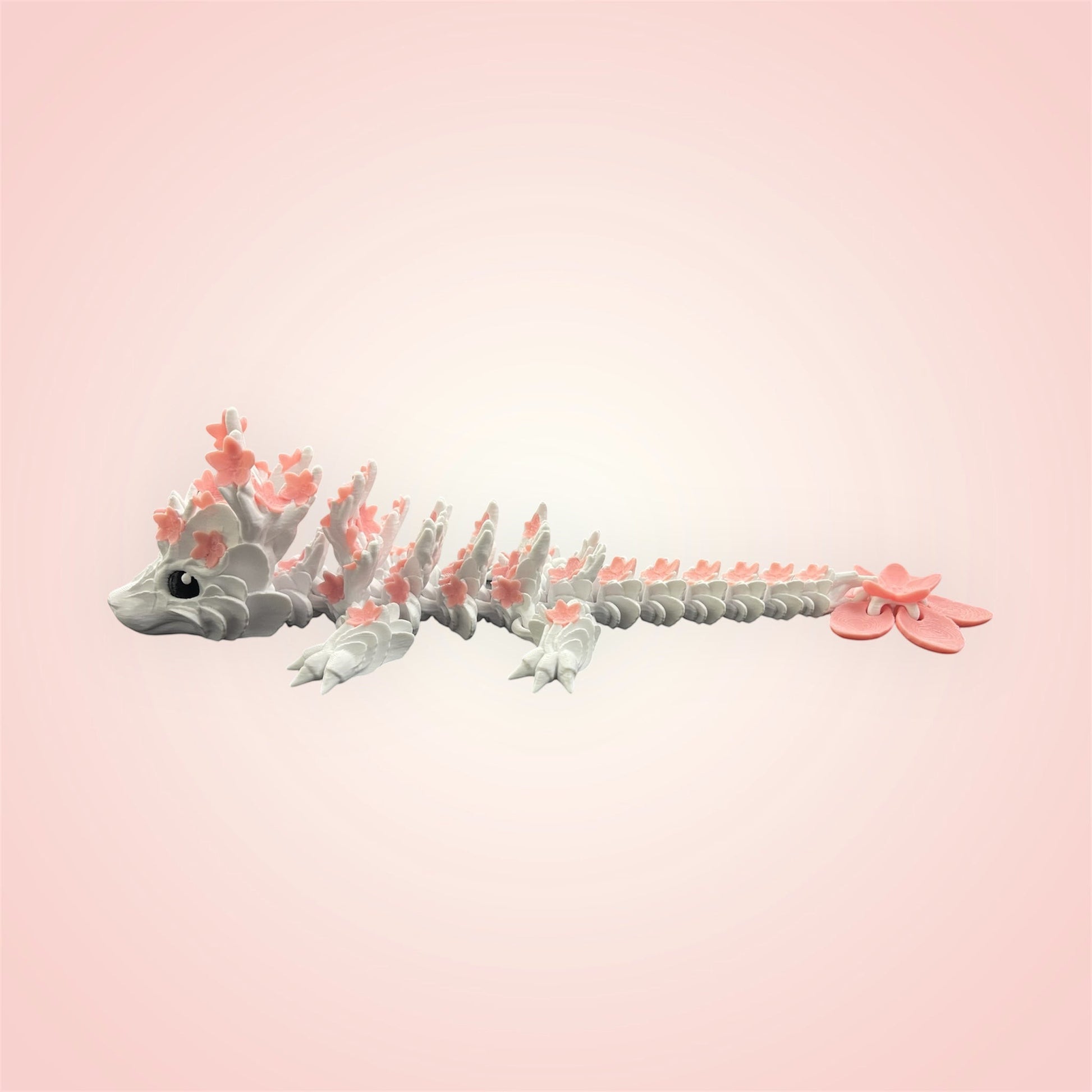 1 Layer At A time Baby Cherry Blossom Dragon figurine with white pearlescent scales and pink sakura-inspired wings.